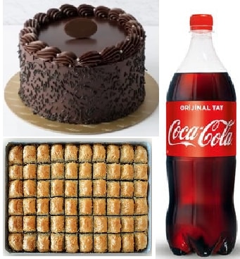 Ekonomik Tatlı Menüsü: Yaş Pasta Cevizli Baklava ve 1 L Cola